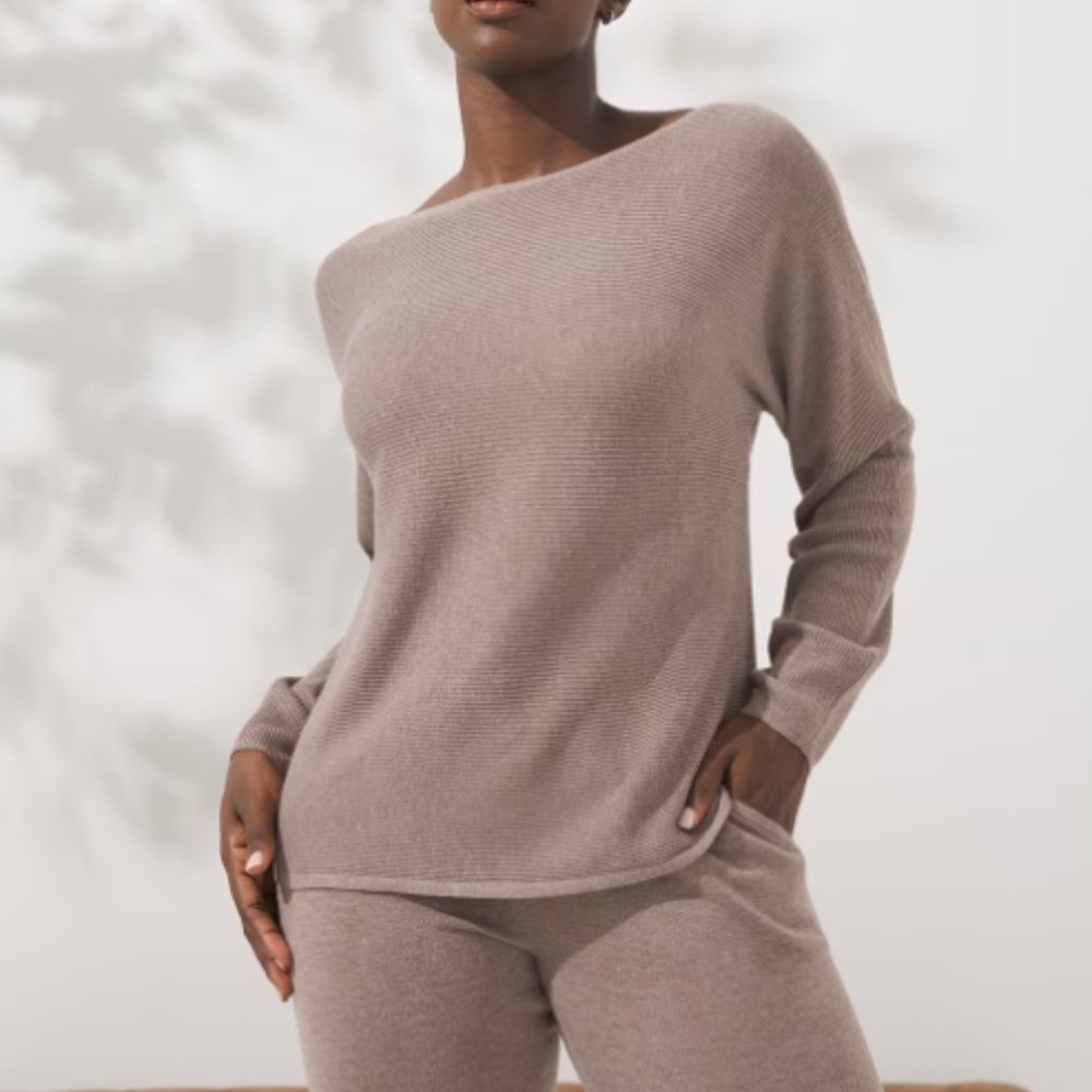 Soma Eco Yarn Ribbed Pullover Long Sleeve Top, Women's Size M - Heather Fawn